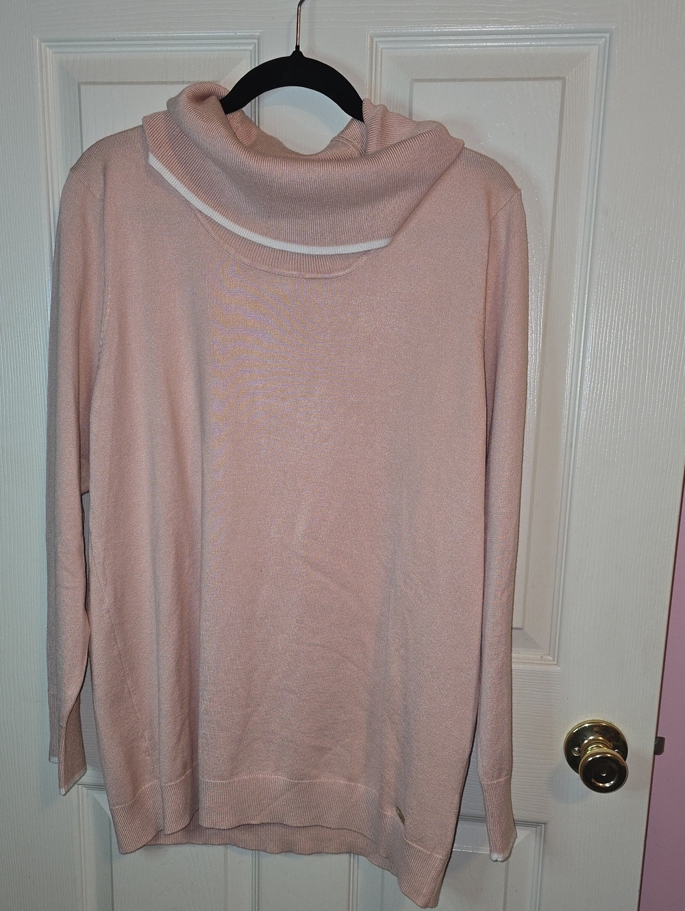 Calvin Klein Blush Pink Cowl Neck Sweater with White Trim